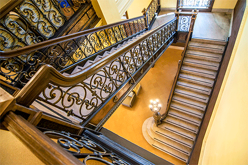 Historic brass-plated, cast iron staircase restoration at Indiana State University